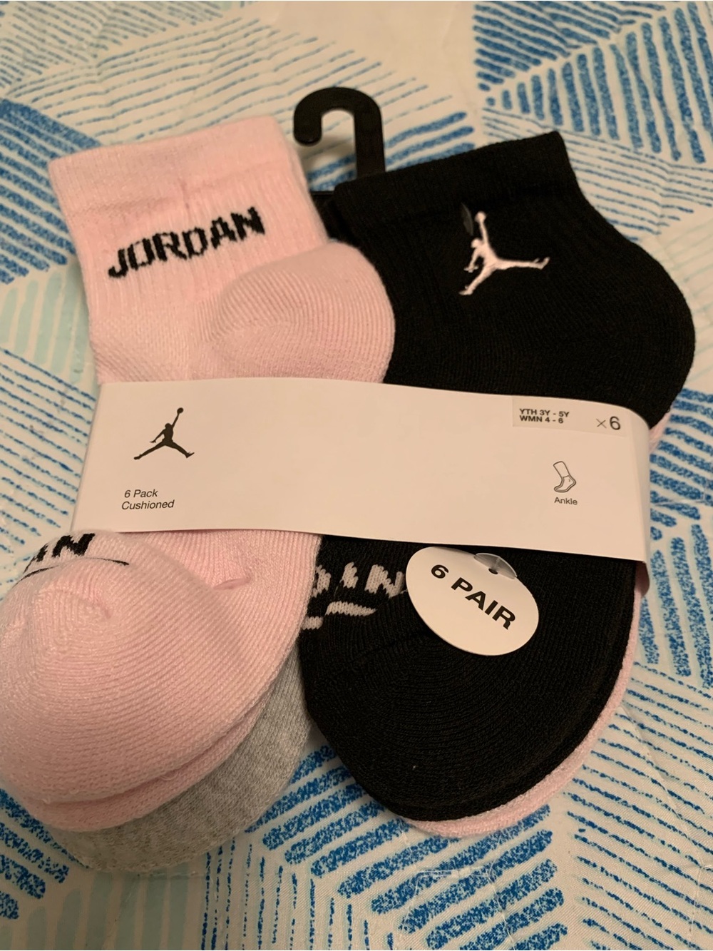 Jordan 6-Pack Cushioned Ankle Socks - Pink, Black, Gray